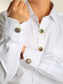 مجموعة من 2 غطاء أزرار أساور القميص، أزرار مرصعة بالراين بطراز باروك لفساتين النساء، صناديق أزرار زخرفية، أزرار أكمام فاخرة للبدلات والملابس الأنيقة بدون خياطة، هدايا للمناسبات