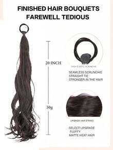 1 sợi tóc tổng hợp quấn quanh búi tóc đuôi ngựa, dài khoảng 20 inch. Dây buộc tóc xoăn lộn xộn có dây buộc nơ và phần mở rộng tóc cập nhật, thích hợp cho trang phục hàng ngày của phụ nữ - Nâu-Đen - Nâu đen - Xem 4