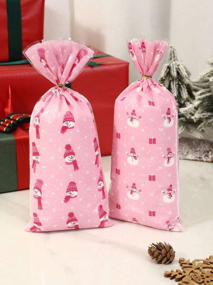 50/100个装圣诞快乐塑料礼品袋，粉色雪人圣诞树雪花图案，圣诞透明糖果袋，2024年家居圣诞装饰，圣诞礼物包装袋，新年包装袋，圣诞装饰品，圣诞礼物，圣诞包装纸，圣诞派对用品，圣诞礼品袋，圣诞袋，圣诞贴纸，圣诞装饰，圣诞睡衣，圣诞礼物，圣诞装饰，情人节派对，家居装饰，家居礼品 - 彩色 - 查看 2