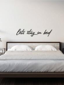 CIF BUY 1 pieza Cartel de metal "Quedémonos en la cama", decoración de pared de metal, arte de metal, colgante de pared, decoración de pared con cita inspiradora, placa de metal, placa de pared, regalo de inauguración de casa - Negro - Ver 6