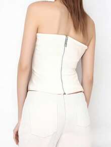 Chaleco de verano para mujer, sin mangas, con cuello halter, espalda abierta, cruzado y vendaje - Blanco - Ver 7