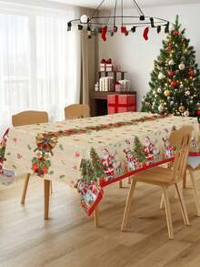 1 件圣诞桌布，220 * 130 厘米一次性 PE 桌布，带有圣诞老人、雪人、圣诞树、麋鹿设计、复古风格、圣诞快乐装饰、圣诞装饰、家居圣诞装饰、厨房用品、餐桌装饰、桌面装饰，适合室内和室外使用