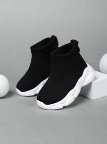 Kids' Simple Style Long Tube Breathable Durable Fabric Sports Shoes - Black - View 7