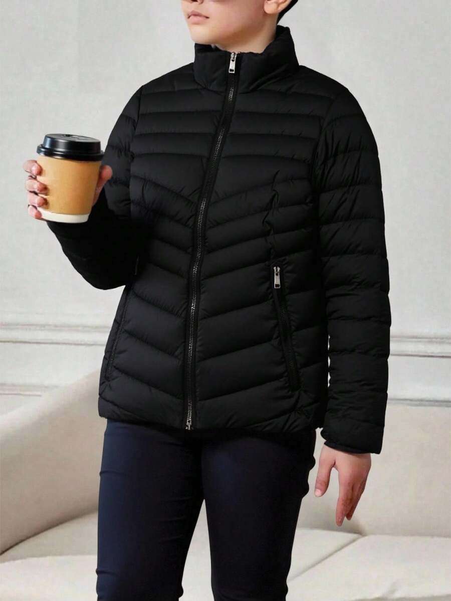 Chamarra Para Niño Con  Cierre Frontal y Forro Interior De Peluche Para Uso Diario En Temporada Fría - Negro - Ver 1