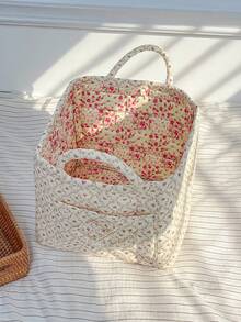 1 pieza Cesta de almacenamiento con estampado floral todo sobre acolchado, cesta de lavandería de gran capacidad, cesta de aperitivos, bolsa de almacenamiento portátil plegable con asa para mujeres y niñas, cesta de almacenamiento desmontable para cosméticos, juguetes, cuidado de la piel, maquillaje, multiusos, organizador de cosméticos, decoración del hogar, sala de estar, dormitorio, baño, artículos esenciales para el dormitorio - Multicolor - Ver 8
