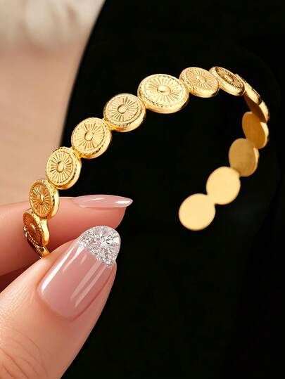 1 pièce Bracelet ouvert élégant en acier de titane géométrique vintage, indéfrisable. Bracelet en acier inoxydable doré/argenté, convient pour les cadeaux de Noël, d'amitié, d'anniversaire, de Thanksgiving, de Pâques, de la veille de Noël, d'Halloween, de la Saint-Valentin, de l'Aïd al-Fitr, de l'Aïd al-Adha