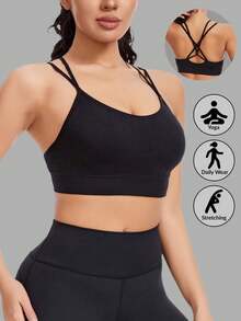 Sutien sport fără fereturi pentru femei, confortabil pentru yoga, alergare, fitness, pilates, design încrucișat cu spatele, potrivit pentru purtare zilnică