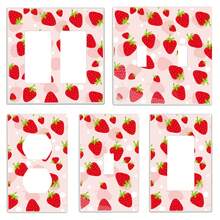 1pc Light Switch Cover Decorative, Strawberry Pattern, Cute Design, Color Matched, Patterned Elegance, Life Upgrading,  Leading, No Wiring, Suitable For Bathroom, Bedroom, Kitchen Decoration, Dreamy Design, Gift For Hoildays & Festivals - 雙搖桿 4.53吋*4.53英寸 - 查看 1