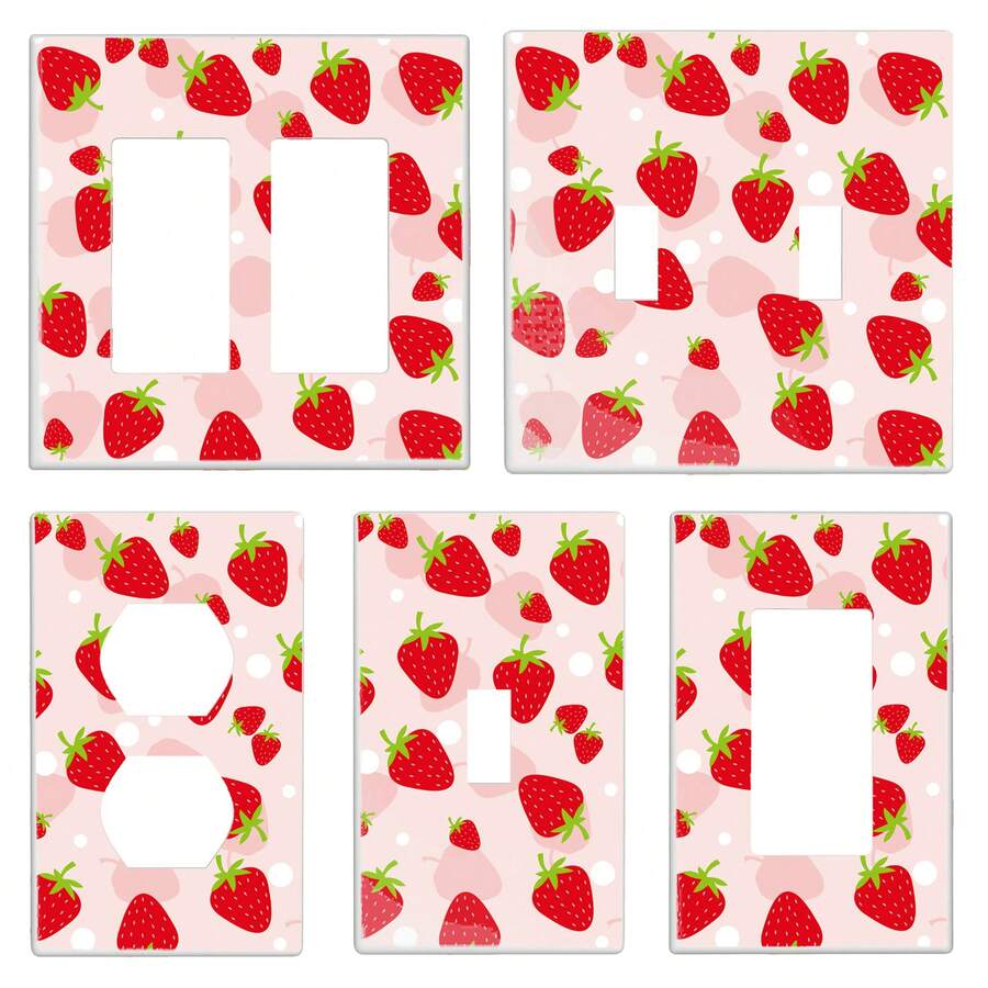 1pc Light Switch Cover Decorative, Strawberry Pattern, Cute Design, Color Matched, Patterned Elegance, Life Upgrading, Leading, No Wiring, Suitable For Bathroom, Bedroom, Kitchen Decoration, Dreamy Design, Gift For Hoildays & Festivals - 雙搖桿 4.53吋*4.53英寸 - 查看 1