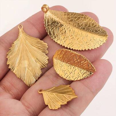 5 قطع من الإكسسوارات المعدنية الفولاذية المقاومة للصدأ بتصميم أوراق نباتية بسيطة، مناسبة لصنع القلائد والأقراط والمجوهرات والحقائب، مناسبة للارتداء اليومي