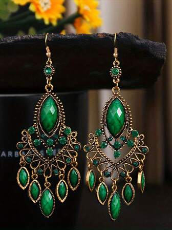 1 par de pendientes colgantes de gota de agua vintage, pendientes creativos exagerados, joyería de estilo resort, pendientes largos