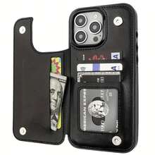 Teléfono dinero moda cuero 16 15 14 13 11 12 Pro Plus Flip Cover con ranura para tarjeta usuarios de negocios de alta gama cuero negro - Negro - Ver 3