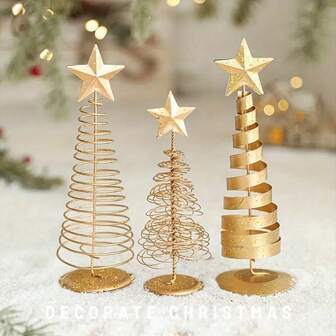 1pc 7-Inch Mini Metal Iron Christmas Tree, Creative Desktop Sculpture, Christmas, Thanksgiving And New Year Decoration And Gift, Suitable For Living Room, Bedroom, Fireplace, Home Decor