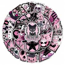50pcs Black & Pink Gothic Skull, Cute & Stylish Cartoon Aesthetic Graffiti Stickers, Suitable For DIY On Water Bottles, Notebooks, Skateboards, Luggage, Helmets, Self-Adhesive Graffiti Stickers - Pink - View 2