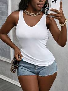 3pcs/Set Solid Color V-Neck Sleeveless Casual Tank Top - Multicolor - View 7