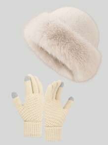 Set de 2 piezas de sombrero cálido y guantes de punto estilo coreano para mujer, sombrero balde, gorro. Adecuado para usar a diario en otoño/invierno, accesorios de invierno, atuendos de invierno, atuendos de otoño