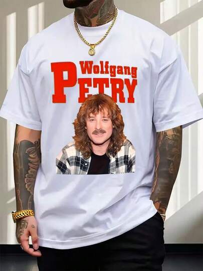 Camiseta gráfica Wolfgang Petry para hombres - Camiseta de cuello redondo de algodón suave y transpirable, ajuste clásico para uso diario, camiseta casual para conciertos, salidas y atuendo casual - Top de streetwear lavable a máquina, atuendo de fin de semana, diseño de impresión llamativa, material cómodo, camiseta de manga corta, estilo urbano
