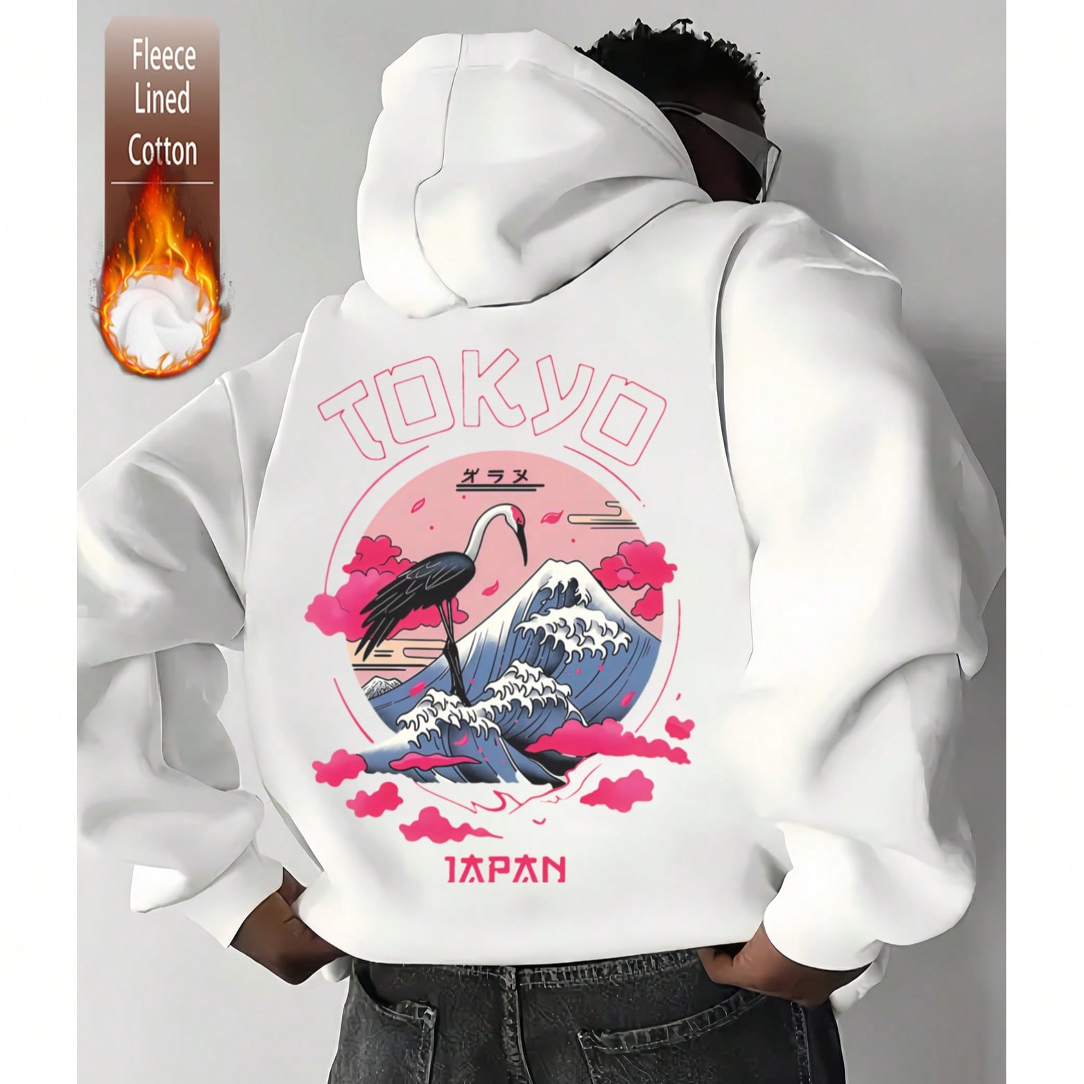 Sudadera con capucha de algodón para hombre, con estampado de grulla, sudadera con capucha blanca con hombros caídos para hombre, sudadera con capuc - SHEIN - Modalova