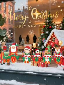 Christmas Window Clings - Santa's Train With Presents & Merry Christmas Text - Static Electricity Window Decoration - No Residue Removable - For Home, Store, Office - Reusable Holiday Decorations - Easy Application, Indoor Christmas Decorations, Festive Storefront Decor, Vibrant Festive Design, Noresidue Adhesive, Home Decor, Cheerful Display, Durable Material, Home Decorators