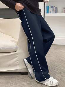 1pc Teen Boys' Solid Color Casual Sports Hiphop Minimalist Straight Leg Pants - Navy Blue - View 5