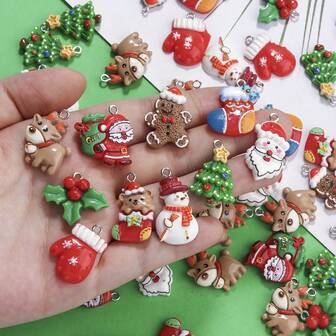 50/30/10pcs Mixed Christmas Themed Acrylic Pendants - Santa Claus, Gloves, Christmas Tree, Reindeer, Gingerbread Man, Socks Charms, Suitable For DIY Home Decor, Bracelets, Necklaces, Keychains, Jewelry Accessories, Christmas Gifts