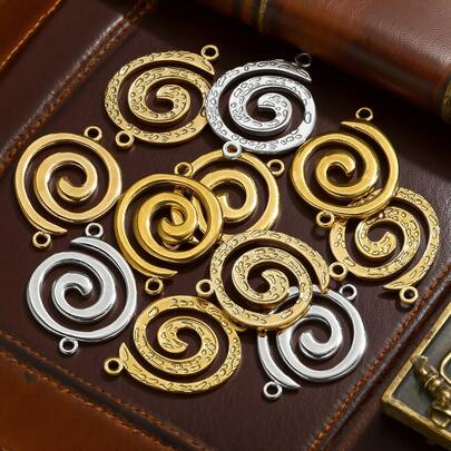 1/5 Pcs Fashionable And Minimalist 304 Stainless Steel Hollow Retro Spiral Double Ring Connector, Suitable For Bracelet And Earring Links, A DIY Accessory Connector Ring For Women's Stainless Steel Jewellery.