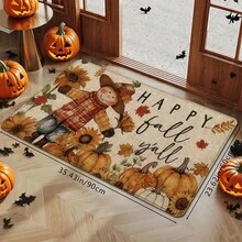 1 pièce/2 pièces/3 pièces Tapis de sol de cuisine épais imprimé de citrouille et d'épouvantail d'automne pour Thanksgiving et Halloween, tapis antidérapant et résistant à l'huile imprimé pour Thanksgiving, tapis de cuisine imperméable, tapis d'entrée lavable, tapis absorbant pour la cuisine, le salon, la buanderie, la salle de bain, décoration de la maison