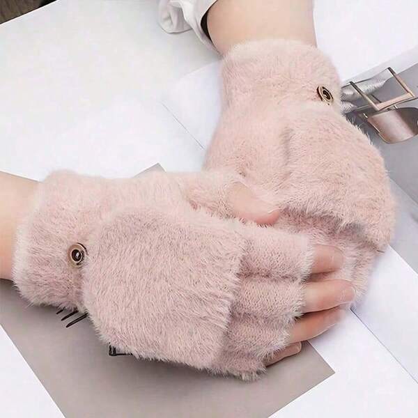 1pc Autumn/Winter Flip-Top Fingerless Thick Warm Gloves