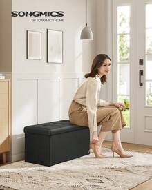 SONGMICS MAZIE Collection - 30 Inches Folding Storage Ottoman Bench, Ottoman With Storage, Foot Rest Stool, Load 660 Lb, For Living Room, Synthetic Leather - Black - View 1
