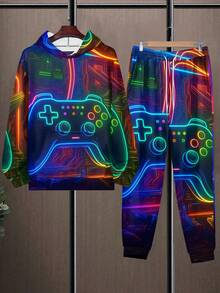 Men Plus Size Fashion 3D Print Hoodie And Sweatpants Set,Fall Clothes