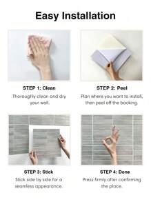 1/5/10/20 件浅灰色砖纹仿瓷砖自粘墙贴，即撕即贴墙砖，防水墙纸，适用于客厅厨房后挡板浴室家居。 - 淺灰色 - 查看 5