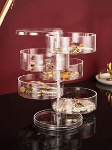 1pc Rotating Jewelry Storage Box, Transparent, Dust-Proof, Multi-Functional Desktop Storage, Jewelry Box, Transparent Rotating Multi-Layer Jewelry And Accessories Storage Box For Earrings, Necklaces, Hair Ties, Hair Clips, Hair Bands, Multi-Functional Storage Box, 360° Rotating Drawer Storage Box, Large Capacity For Cosmetics, Jewelry And Accessories, Multi-Layer Storage Box With Lid, Suitable For Hair Accessories