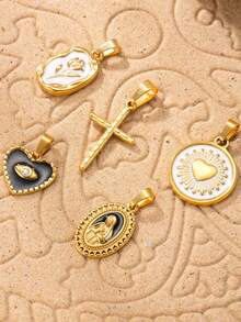 1 pezzo Ciondolo placcato in oro 18K in acciaio inossidabile, con design della Vergine Maria, croce, occhio del diavolo, tulipano bianco, per realizzare collane e orecchini, adatto per uso quotidiano, idea regalo