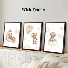 3pcs Children's Room Cartoon Bear Decoration Poster Hanging Picture Suitable For Kindergarten Toy City Wall Shanghai Newspaper Printing High Definition Canvas Material Mural Optional Frame