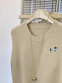 Women's Cartoon Pattern Crew Neck Pullover Vest, Autumn/Winter - Apricot - View 3