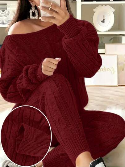 2pcs/Set Women Pullover Sweater & Leggings Set, Autumn/Winter