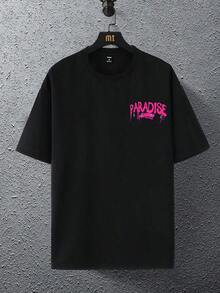 Manfinity Men's Crew Neck T-Shirt With Simple Print - Black - View 2