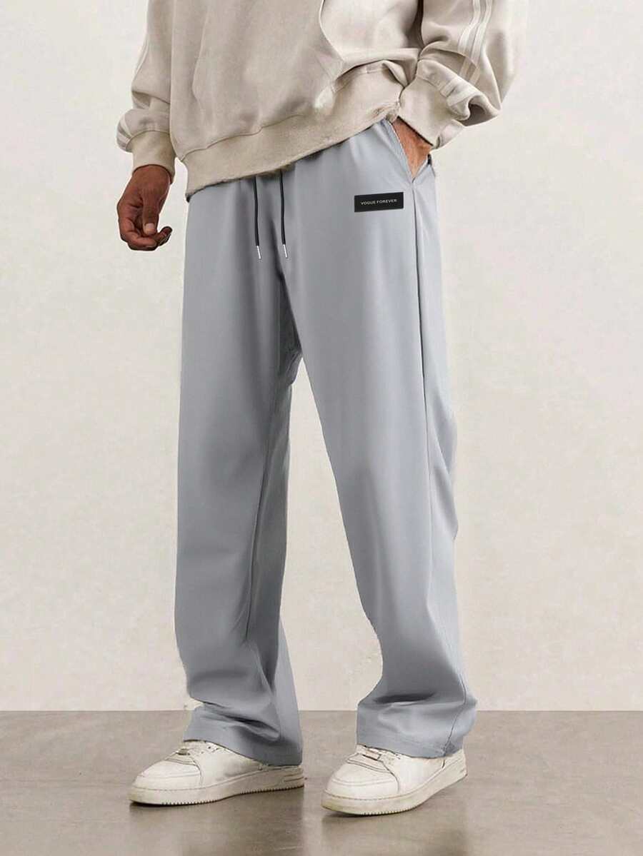 Men's Lightweight, Straight-Leg Pants, Breathable, Quick-Drying, Printed, Loose, Flowy, Casual Summer Trousers, For Fall - Light Grey - View 1