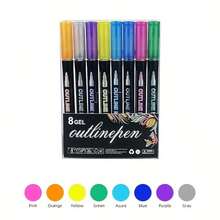 8/12/24/36/48 Colors Dual-Line Contour Pen, Glitter Metallic Pen, Colorful Fluorescent Marker Pen,Acrylic Markers, Marker Pen Set,Perfect For Painting, Illustrations, Handcrafted Art,School Back-To-School Season For Coloring Books And Other DIY Projects,Suitable For Paper, Fabric, Wood, Rocks, Plastic, Glass, Ceramics, Pumpkins, Etc., Acrylic Paint Marker Pens For Students And Adults, Easter,Thanksgiving, Halloween, Christmas Gifts