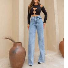 Crystal Wide Leg Jeans - Rửa nhẹ - Xem 2