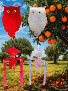 3pcs Owl Decoy To Scare Birds Away (With Bell) Bird Deterrent Device For Woodpecker Pigeon Plastic Hanging Outdoors Reflective Keep Birds Away Home And Garden-(Bird Repellent Ribbon,Scarecrow, Owl)- Protect Farms,Orchard, Vegetable Fields, Ponds, Parking Lots From Birds,For Yard, Window, Orchard, And Home Decoration