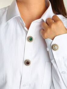 مجموعة من 2 غطاء أزرار أساور القميص، أزرار مرصعة بالراين بطراز باروك لفساتين النساء، صناديق أزرار زخرفية، أزرار أكمام فاخرة للبدلات والملابس الأنيقة بدون خياطة، هدايا للمناسبات