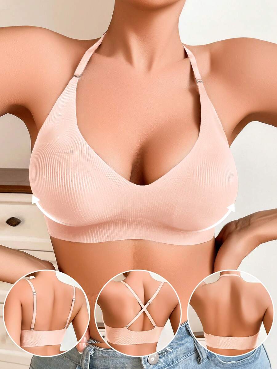 Women's Seamless Jelly Soft Support Wireless Backless Lift Bra - Baby Pink - View 1