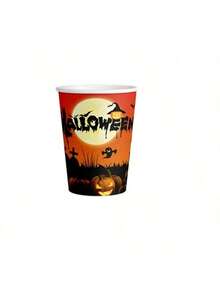 10 piezas de platos y vasos de Halloween, platos de papel con calabaza negra, vasos de papel, vajilla de fiesta de Halloween, platos desechables de postre, vasos para beber, para decoraciones de fiesta de Halloween
