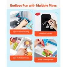 Ice Cream Cart For Kids, 20+ PCS Ice Cream Truck Wooden Playset, Pretend Play Stand With Steering Wheel & Chalkboard, Payment Scanner & Freezer, Faucet & Sink, Suitable For Kids 3-7 Years Old - 彩色 - 查看 5