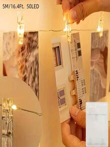 1 pieza Luces de cadena con pinzas para fotos, luz nocturna LED con pinzas transparentes y luces de cable de cobre, decoración del hogar, decoración de fiestas, decoración de cumpleaños, adecuado para bodas, patios, salas de estar, dormitorios, decoración de jardines, decoración navideña