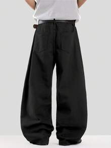 1pc Justice Brother Retro Denim Jeans, Personalized Curved Knife Design, Casual Street Style Wide Leg Loose Fit Washed High-End Pants For Men, Grunge - Black - View 8