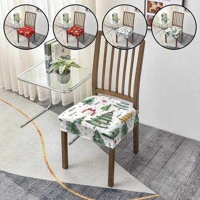 1/2/4/6pcs Christmas Print Stretch Dining Chair Seat Covers, 160gsm Thick Removable & Washable Printed Chair Seat Protectors