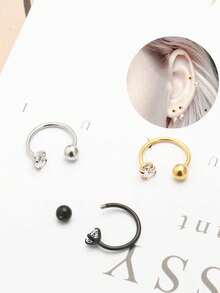2pcs C-Shape Zirconia Studded Lip Ring, Horseshoe Ring, Nose Septum, Earrings, 16G Stainless Steel Piercing Jewelry, Suitable For Daily Wear