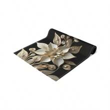 Elegant White & Golden Floral Table Runner - Durable Polyester, Rectangular Ideal For Holiday Dining & Outdoor Parties